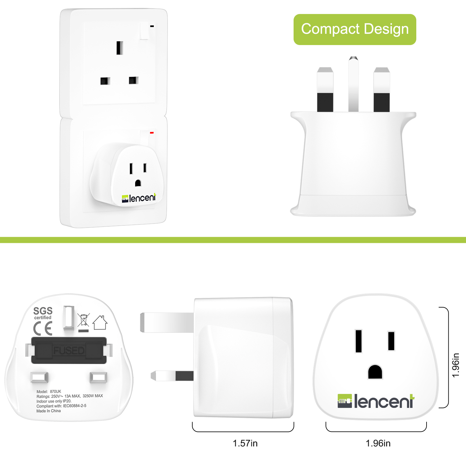 LENCENT 2 Packs US/Bangladesh to UK Plug Adapter America 2/3 Pin to 3 Pin UK Travel Adaptor, the United States/Mexico/Canada to British Plug Adapter with Fuse. 