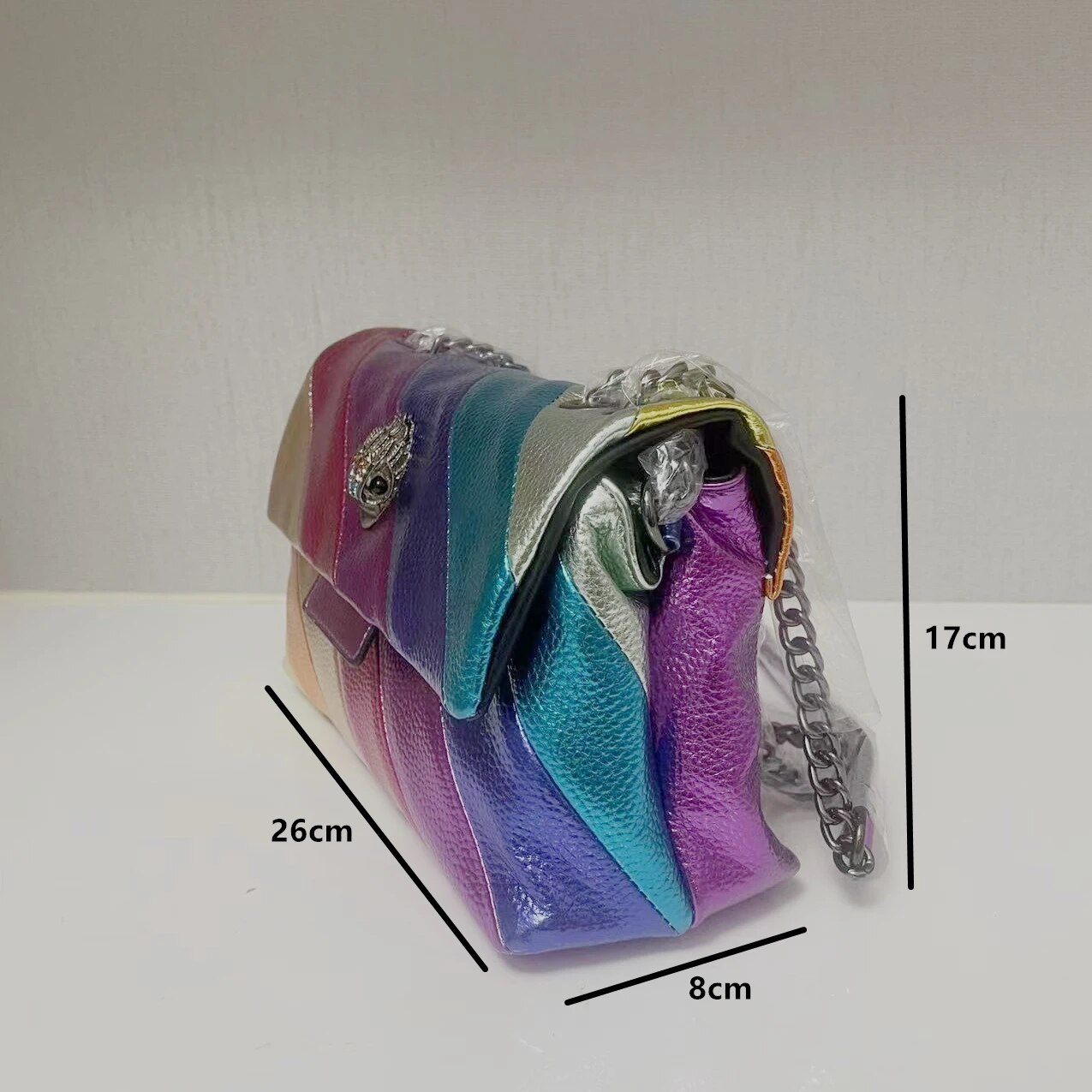 Rainbow Eagle Head Handbags Cross Body Bag 26cm Medium Raibow Bird Head Patchwork Shouler Bags Chain Small Flap Purse. 