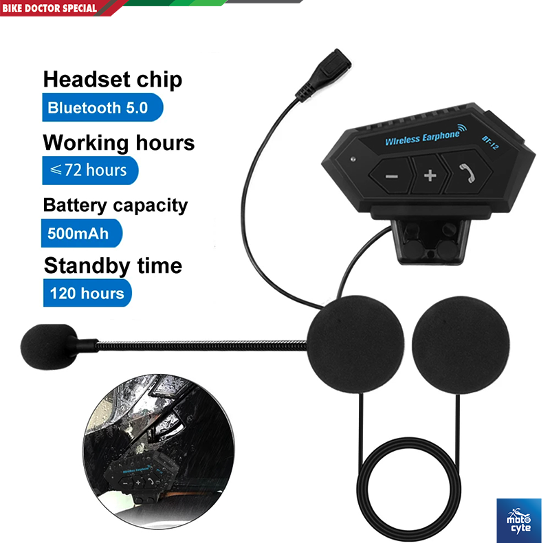Motorcycle Helmet Communicator Intercom Headset Music Interphone Bluetooth 5.0  Waterproof, Hands-Free, Long Battery Life (Not Device to Device). 
