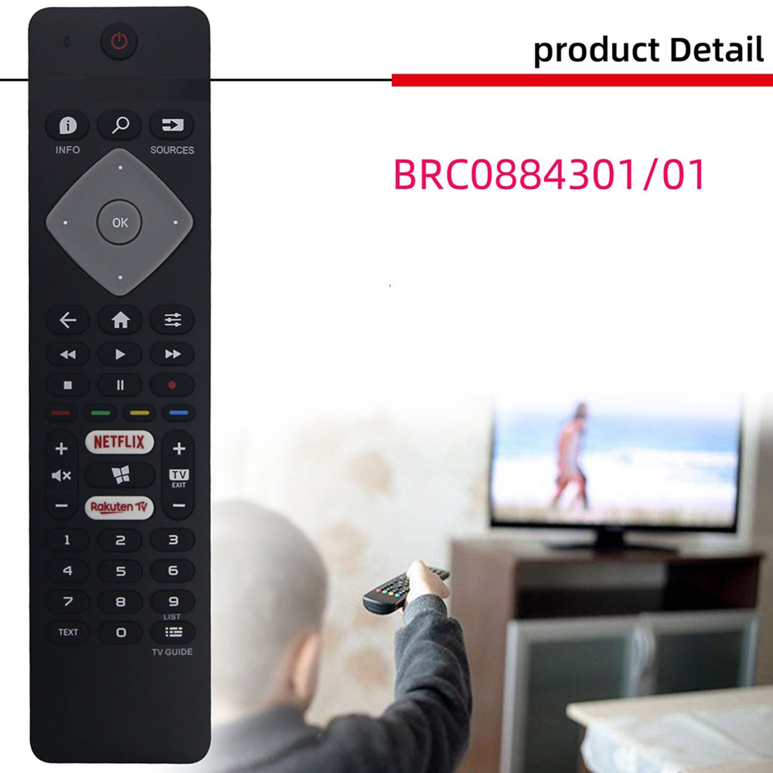 Remote Control for Philips BRC0884301/01 43PUS6704/12 50PUS6704/12 55PUS6704/12 4K UHD Smart TV (No Ambilight). 