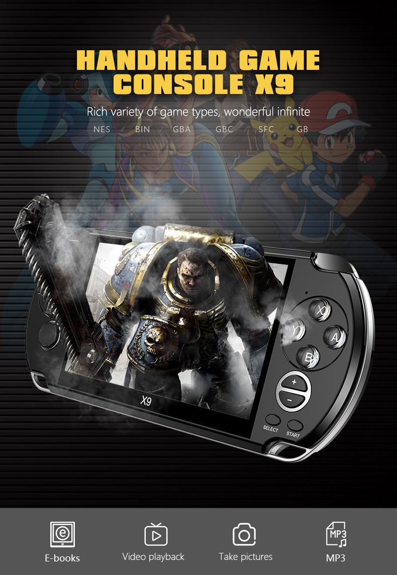 Video Retro Game Console X9 PSVita Handheld Game Player for PSP Viat Retro Games 5.0 inch Screen TV Out with Mp3 Movie Camera. 