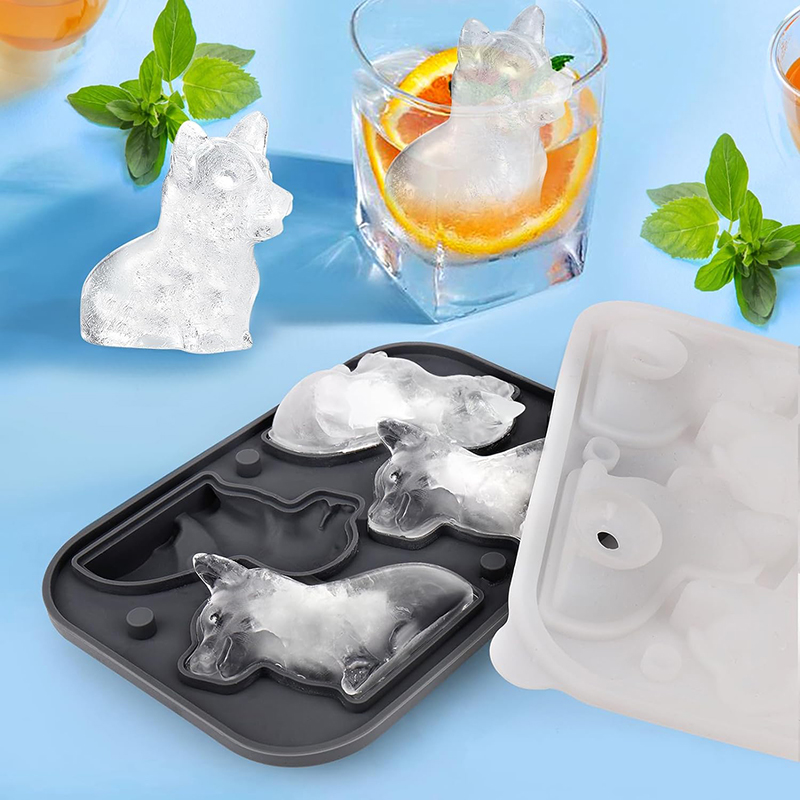 Bear Ice Cube Trays Corgi Shape Ice Cube Mold Silicone Ice Mold Fun Shapes 4-Hole Reusable Ice Cube Tray Gifts For Corgi Lovers. 