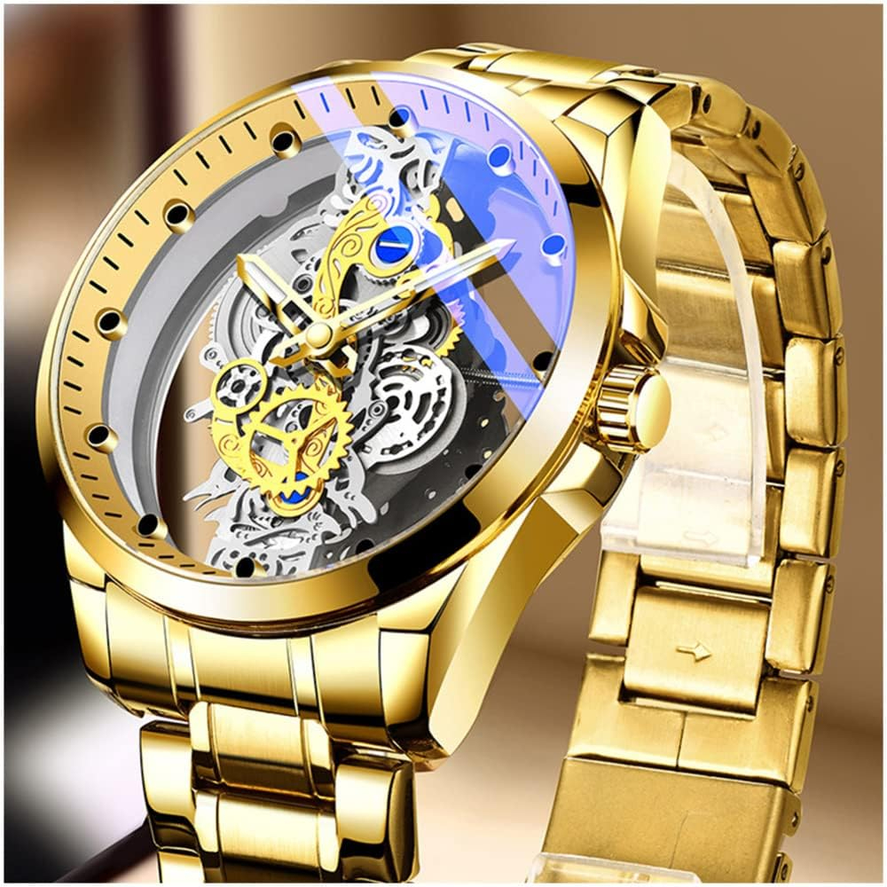 Men's Automatic Movement Watch Round Wrist Watch with Double-sided Hollow for Outside Office Business Meeting
