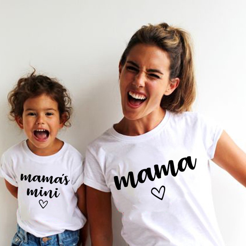 Summer Family Matching Outfits Mama and Mama's Mini Tshirt Mother Daughter Mum T-Shirt Tops Toddler Baby Kids Girls Clothes. 