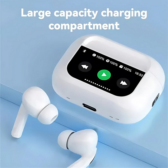 AirPods A9 Pro Touch Screen Display with ANC ENC Double Dark Earbuds 2024. 