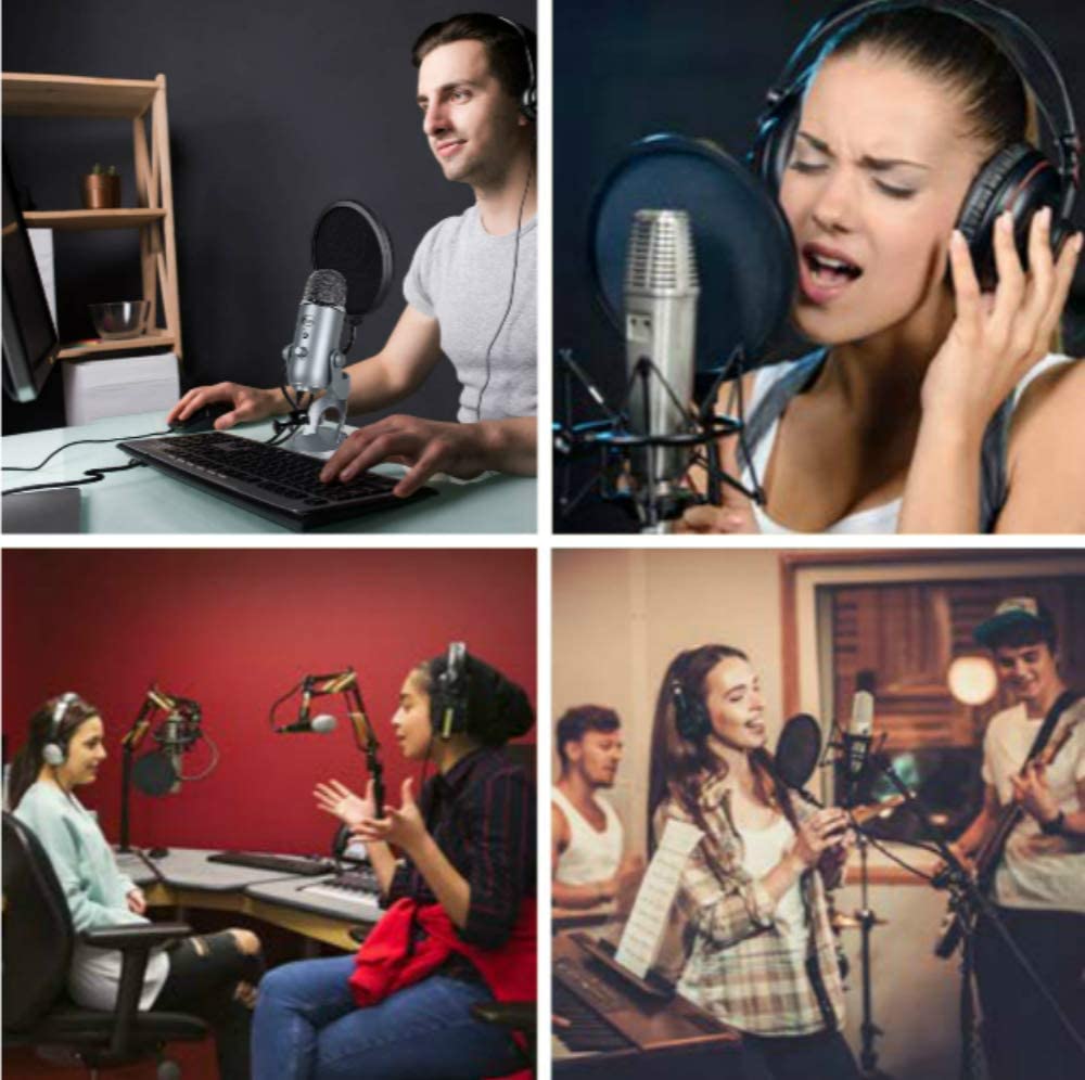 Microphone Pop Filter For Blue Yeti and Any Other Microphone Dual Layered Wind Pop Screen With Flexible 360° Gooseneck Clip Stabilizing Arm. 