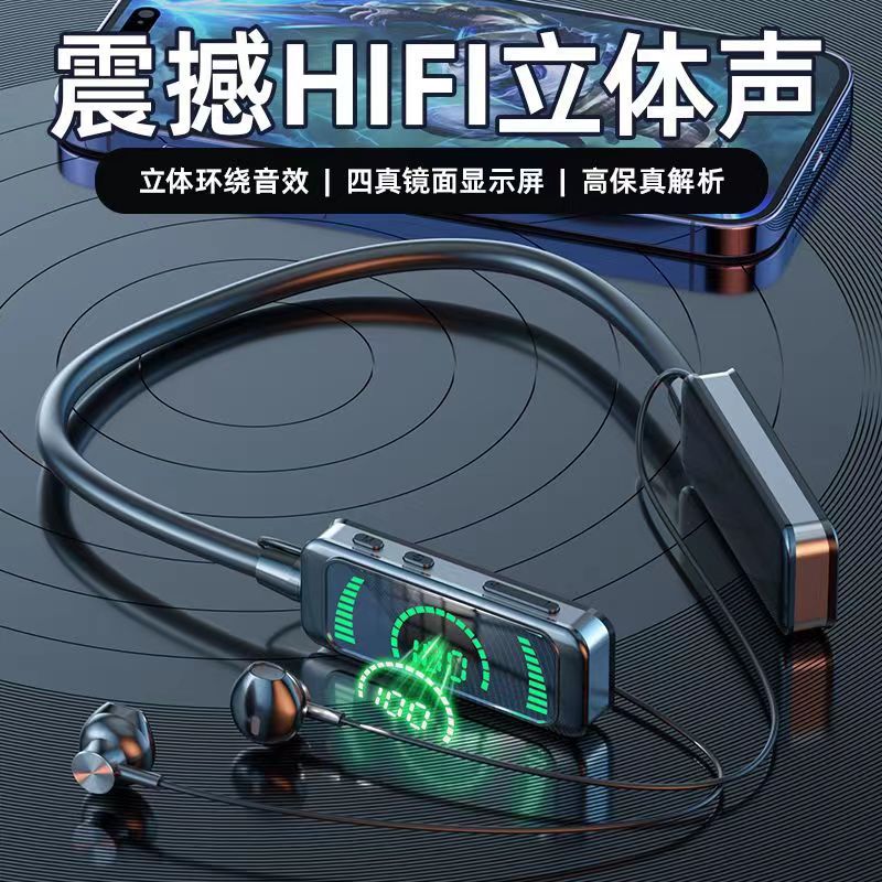New X88 mirror high-end wireless bluetooth headset sports halterneck bluetooth headset can insert card digital display magnetic