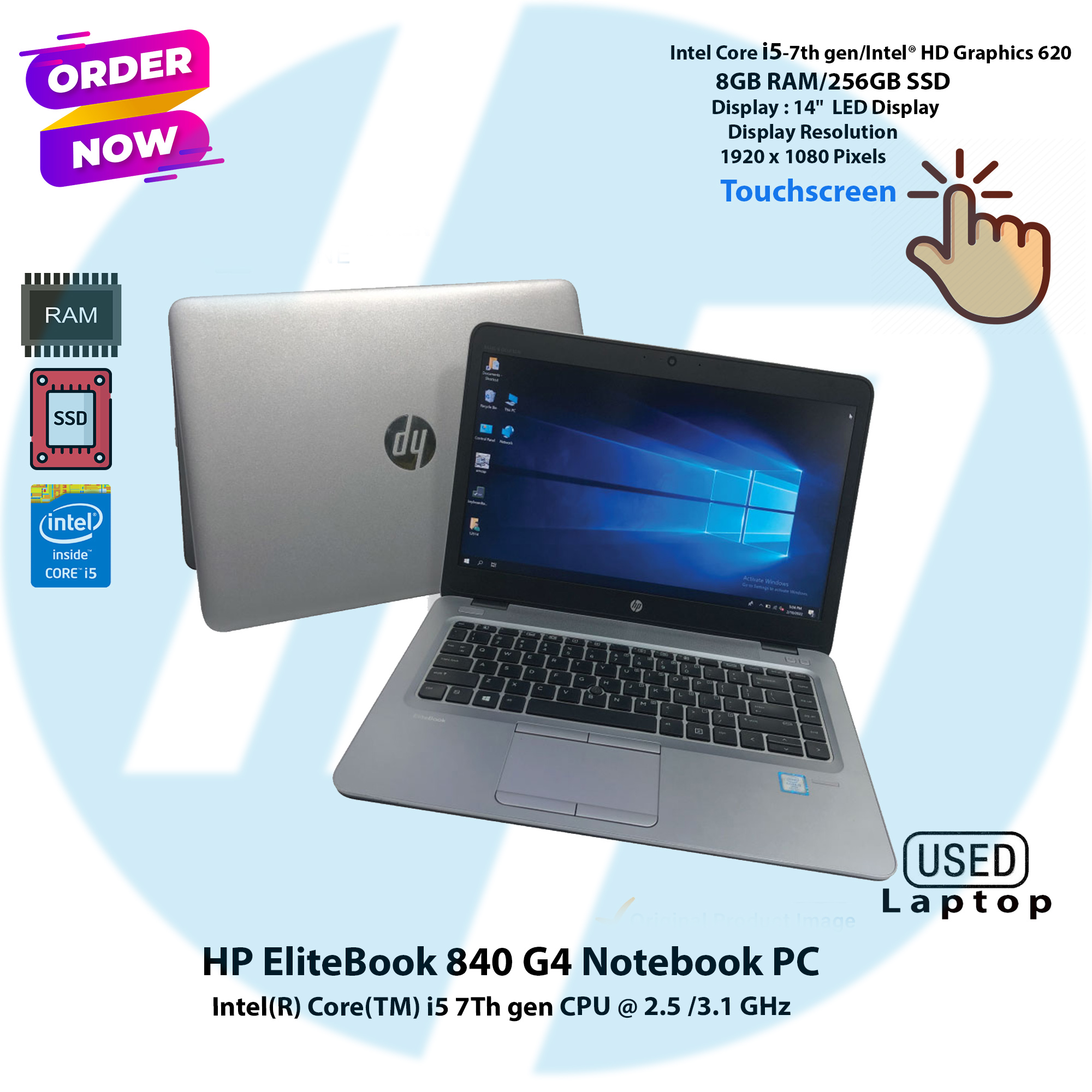HP EliteBook 840 G4 Touch Screen Intel Core i5 7th Gen,8GB RAM,256GB SSD,14"Display Notebook Pc. 