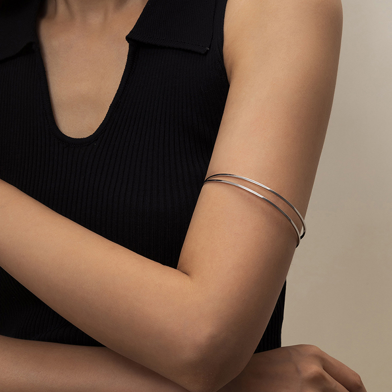 Metal Hollow Double C-shaped Arm Bracelet Bangles Hand Jewelry For Women Geometric Open Upper Arm Cuff Armlet Armband Hand Chain. 