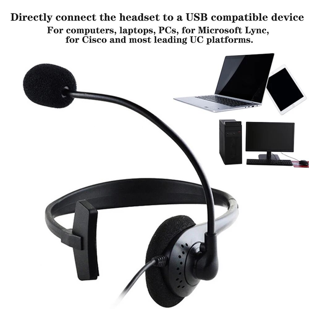 Call Center Wired Headset With Noise Canceling Mic One-Ear Telephone Clear Call Single Sided Headphones For PC Computer Laptop. 