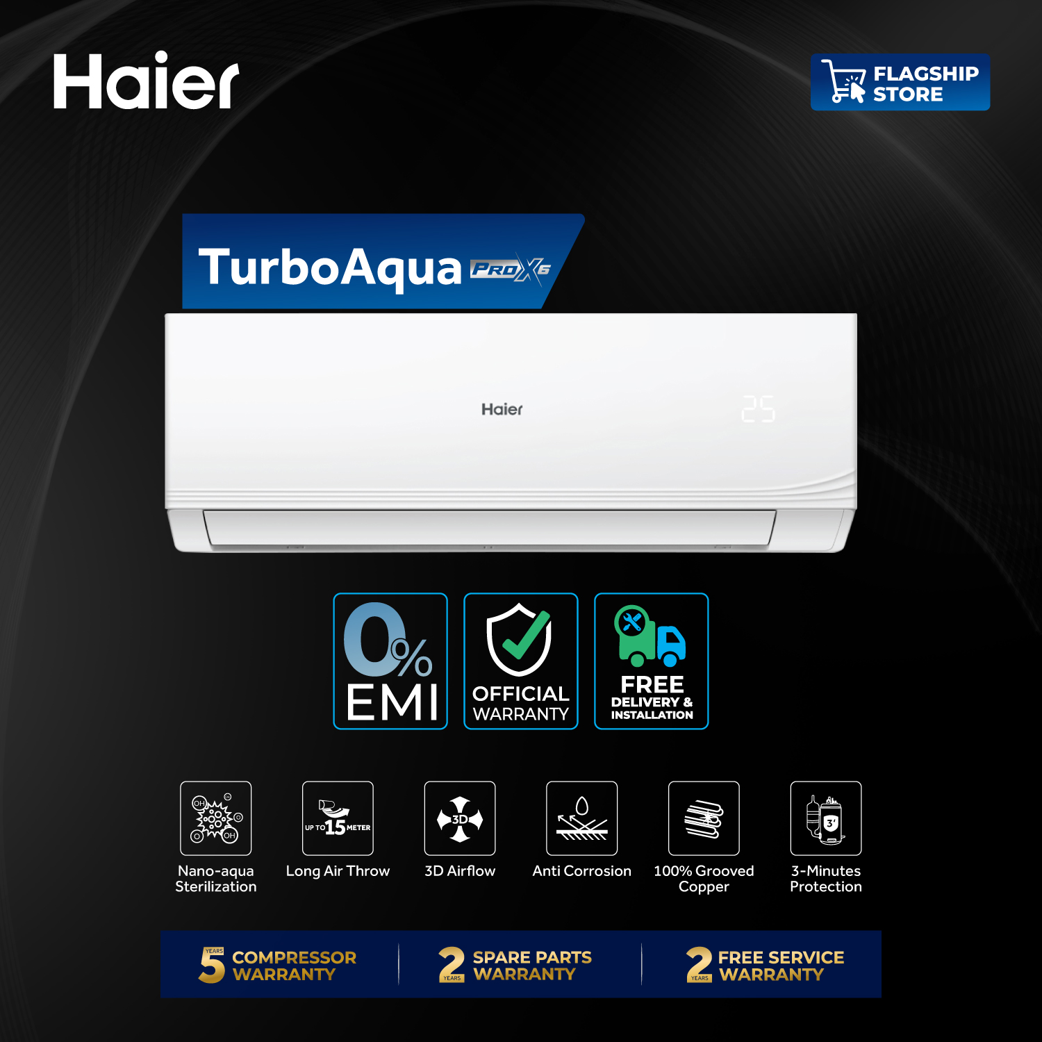 Haier 2 Ton TurboAqua Non-Inverter AC [HSU-24TurboAqua:(FIX)(Pro)(X6)] with Free Installation