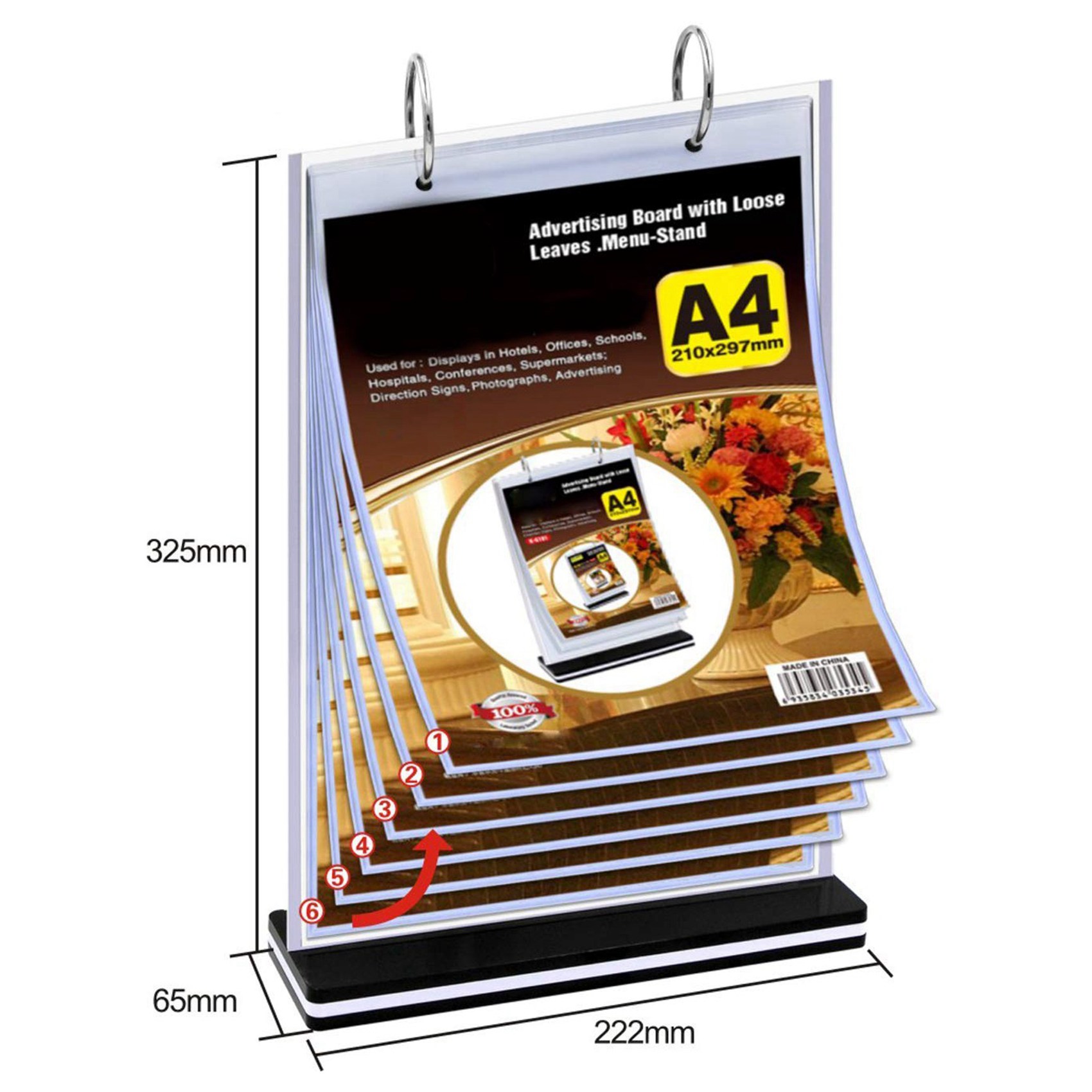 A4 Multi-Page Flip Display Card Label Display Stand Detachable Label. 