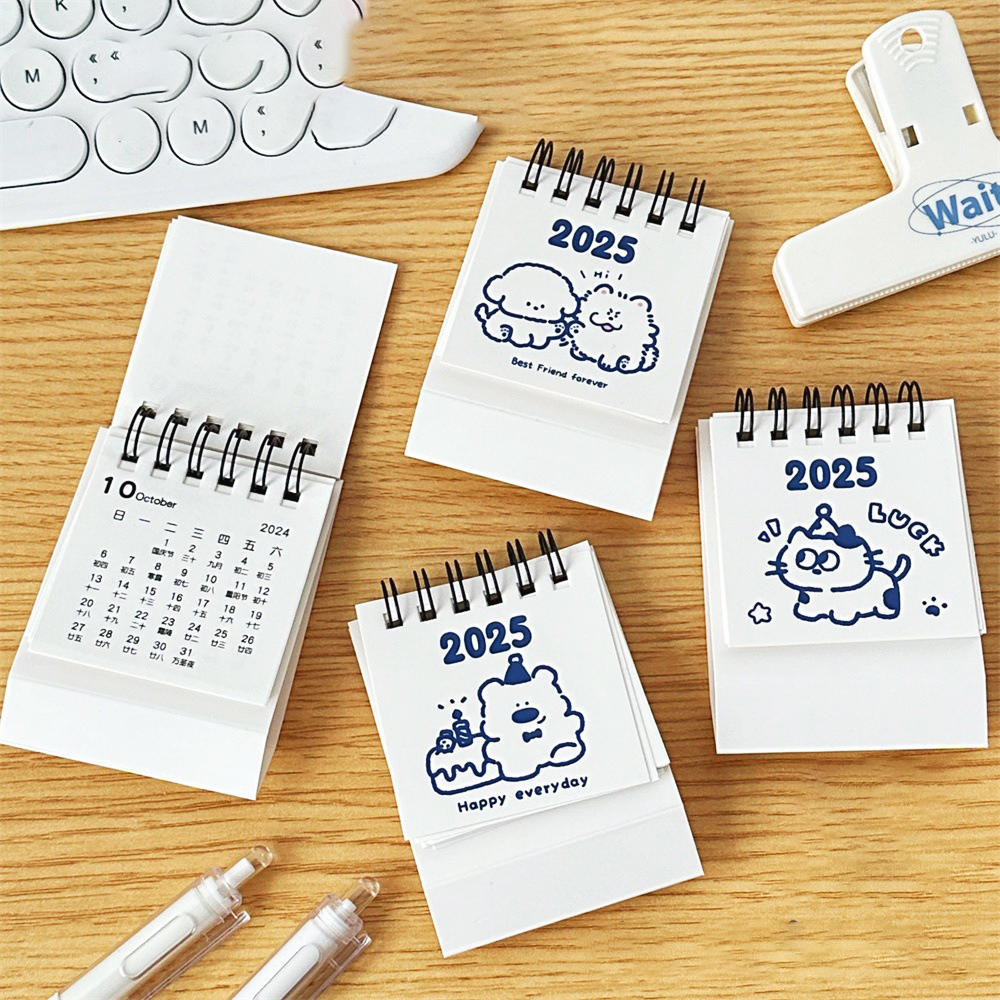 White Mini Desk Calendar Double Coil Binding Paper  Cute  Calendar 2025 New Mini Desk Calendar for Home Decor School Supplies Office Desk Accessory Gift For  Lovers  Management Tool. 