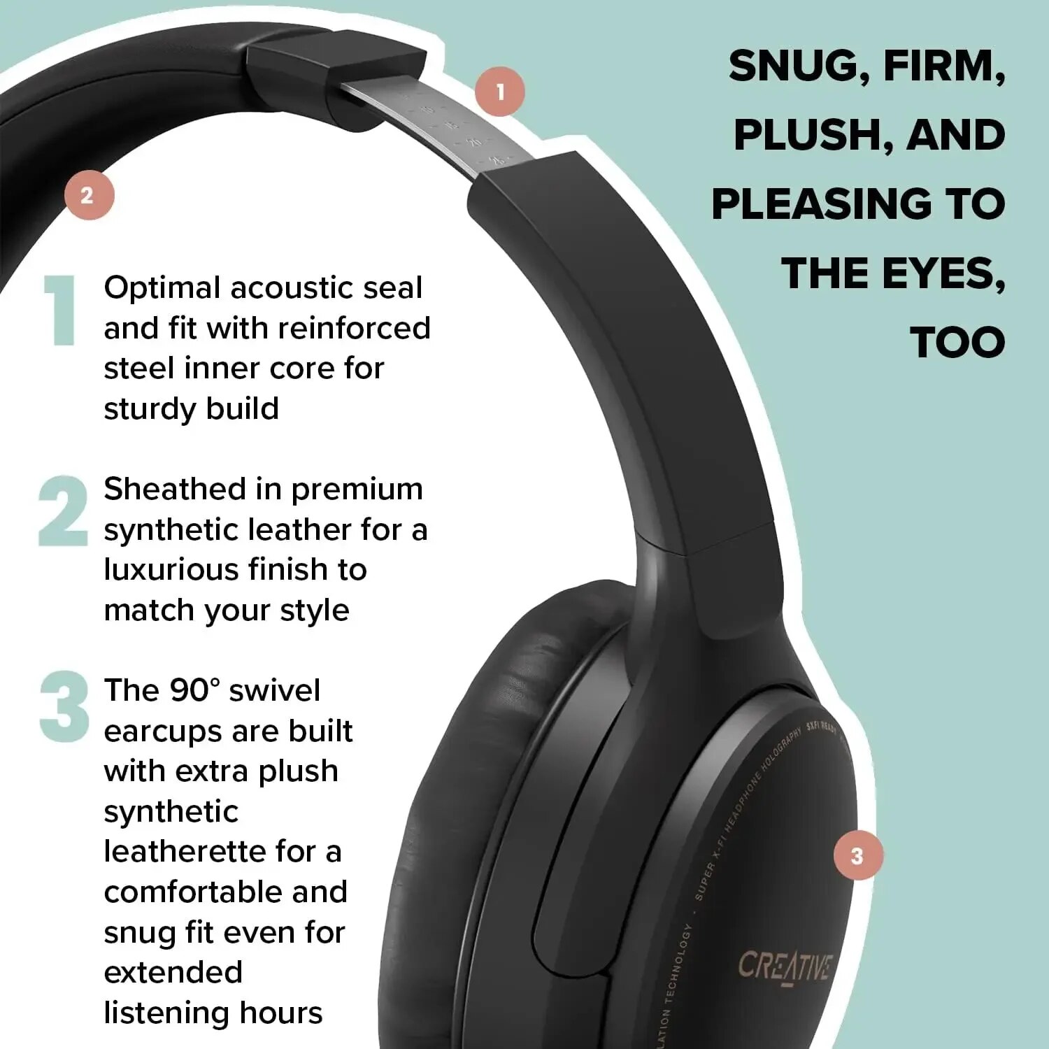 Creative Zen Hybrid Wireless Over-Ear Headphones with Hybrid Active Noise Cancellation Ambient Mode Built-in Mic Foldable. 