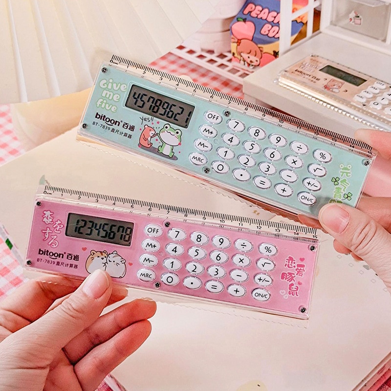 Cute Cartoon Ruler Calculator Multifunctional Folding Ruler with Calculator 15cm Children's Ruler Scientific Calculator 2022 New