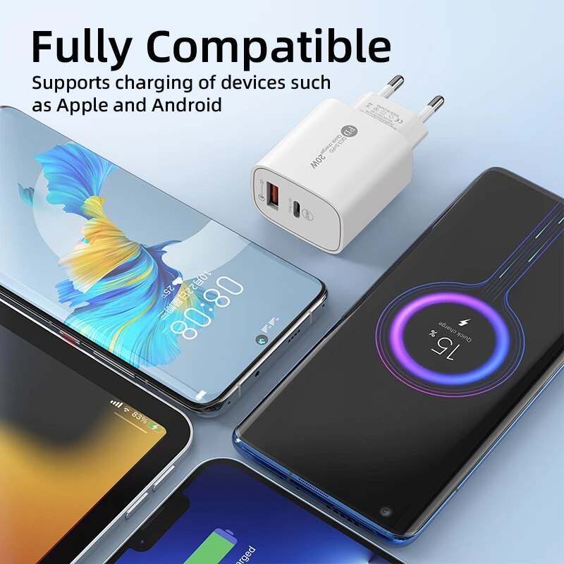 USB C Charger 20W Fast Charging Phone Charger Type C PD Wall Charger For iPhone 14 Samsung Xiaomi Quick Charge 3.0 Power Adapter. 