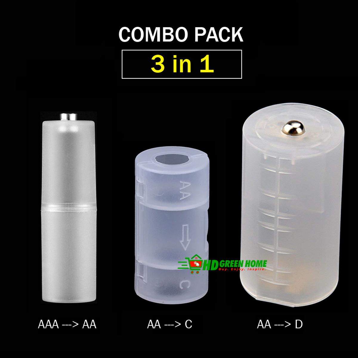 Combo Pack: AAA to AA, AA to C, AA to D Size Battery Converter Case