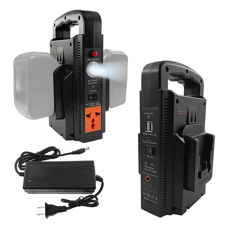 150W Portable Power Supply Inverter Part Component for 18V Lithium Battery, 2-Channel Power Generator USB Power Station US Plug. 