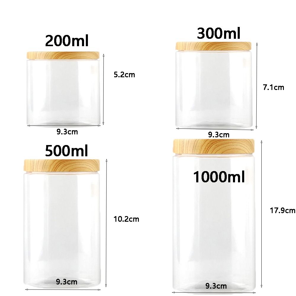 with Wood Texture Lid Clear Storage Jars Food Storage Container Wide-mouthed Moisture Proof Sealed Can Empty Transparent Seasoning Bottle Pet Food. 