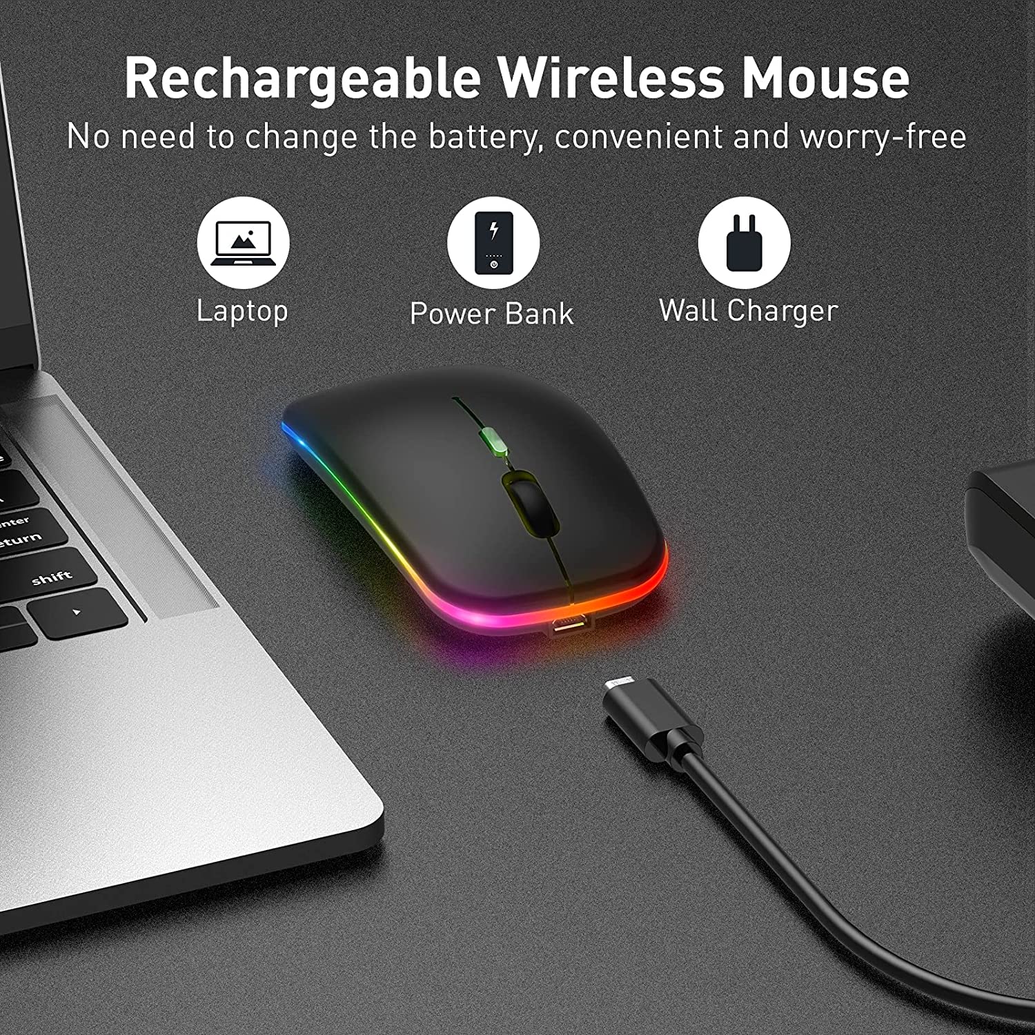 Rainbow Duel Mode Bluetooth Version Rgb Rechargeable Wireless Mouse - Effortless Wireless Connectivity For Gaming Enthusiasts. 