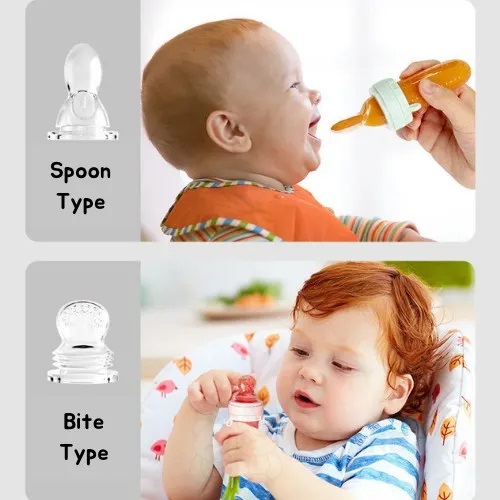 Newborn Baby Food Feeding Eat Fruit Complementary Food Baby Bite Bag Feed Rice (2 in 1 Khichuri Bottle + Fruits Juicer Nipple with Box) - Color as per stock