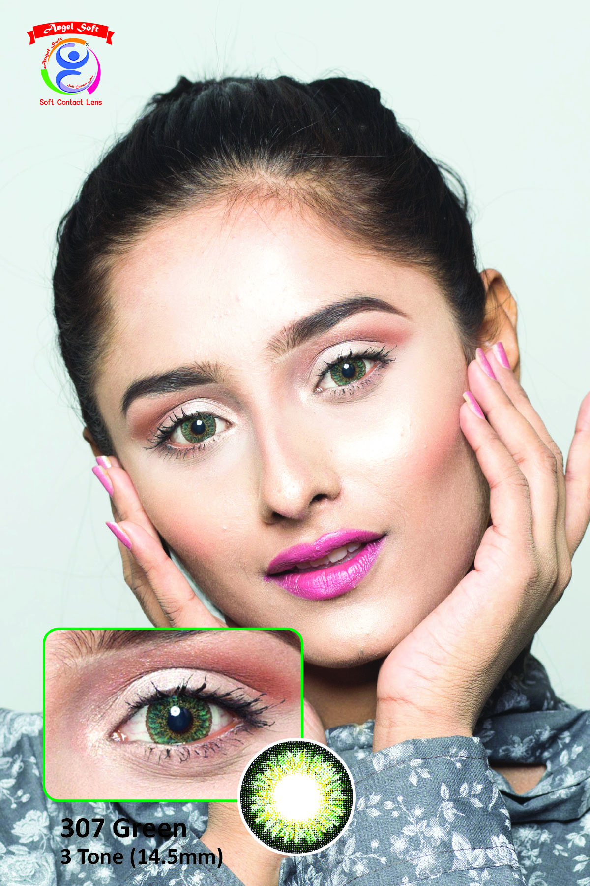 Angel Soft 307 Green Contact Lens Angel Soft Color Contact Lenses & Kit Box from protected view for everyday wear with stylish contact lenses #307Green