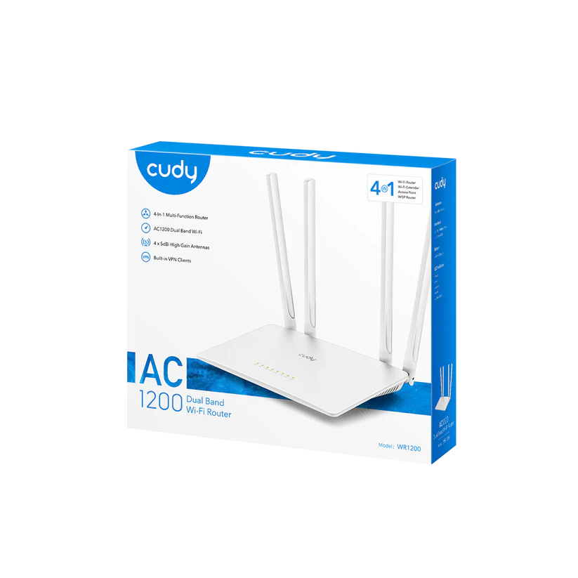 Cudy AC1200 WR1200 High-Speed Dual Band WiFi Router | 4 LAN Ports & MU-MIMO for Enhanced Performance. 