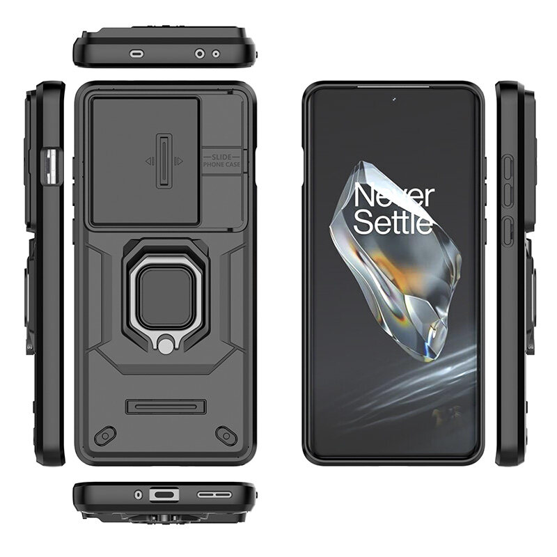 For OnePlus 12 5G Case With Slide Camera Cover Built in 360° Rotate Ring Stand Kickstand Full-Body Rugged Shockproof Protective Phone Cover. 