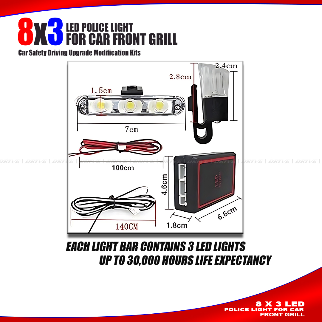 Remote Control LED Strobe Light 8 x 3 LED | Grill Car LED Light Strobe Red Blue  Remote Wireless Control Flash Signal. 