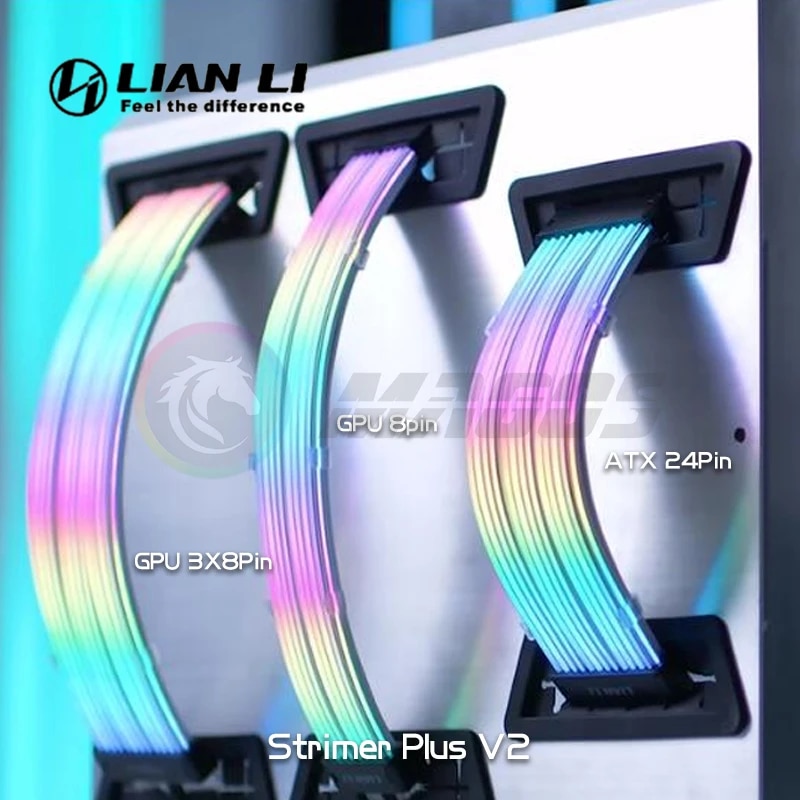 Lian Li Strimer Plus V2 Neon PSU Extension Cable ARGB ATX 24Pin GPU 8PinX2 Triple 8Pin Detachable Soft Silicone Removable. 