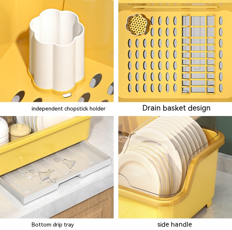 Dish Drainer Rack Dust-proof Plate Drying Rack with Lid drain rack Tableware Storage Box for Chopsticks Kitchen Organizer. 