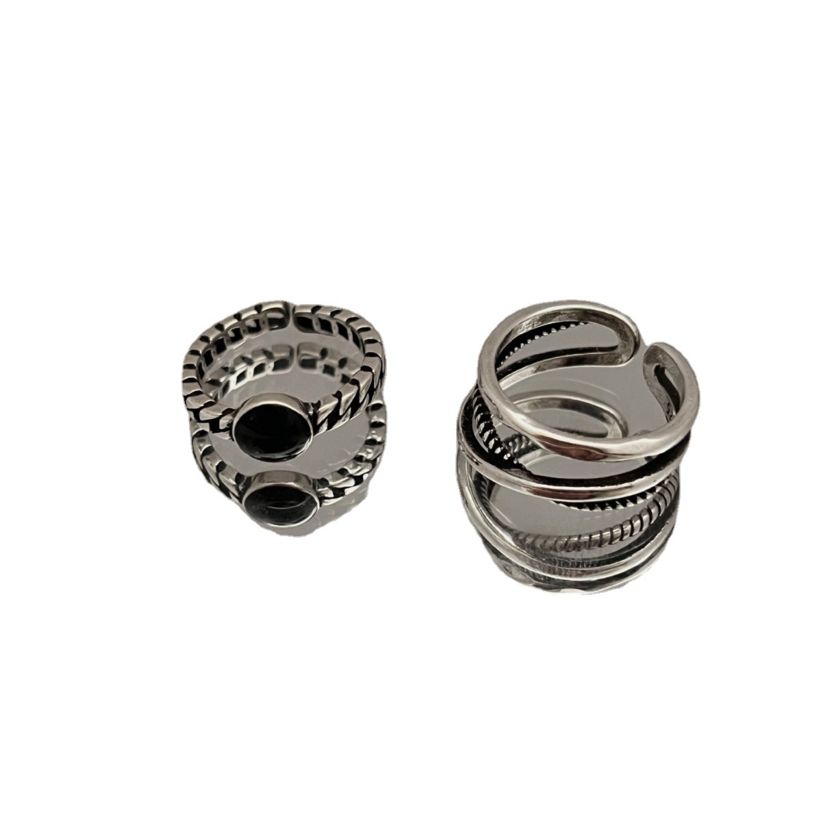 Simple lines cross ring female black drop glaze chain stacked S925 silver open ring ins index finger ring tide. 