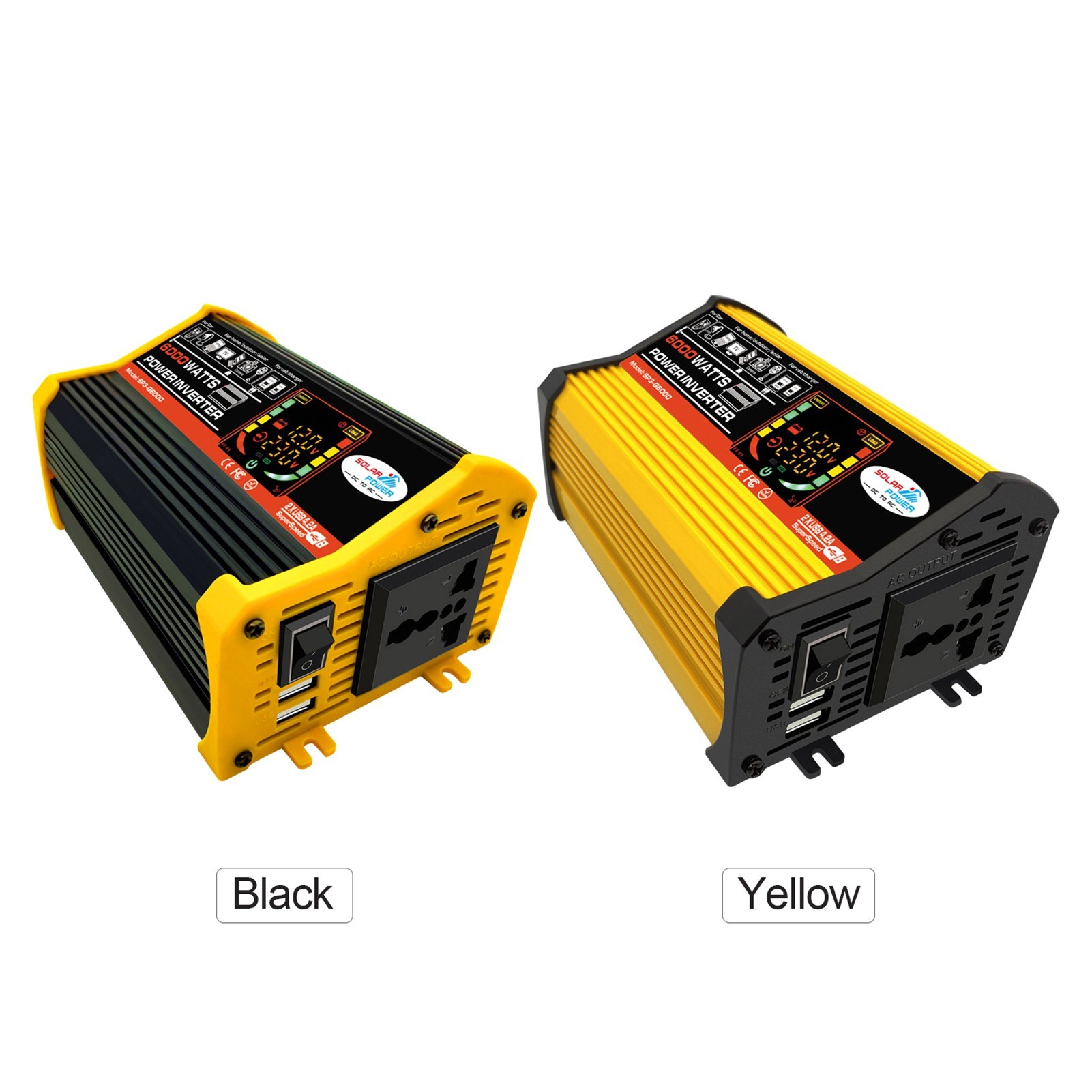 High frequency 6000W inverter 12V to 220V dual USB - black-220v. 