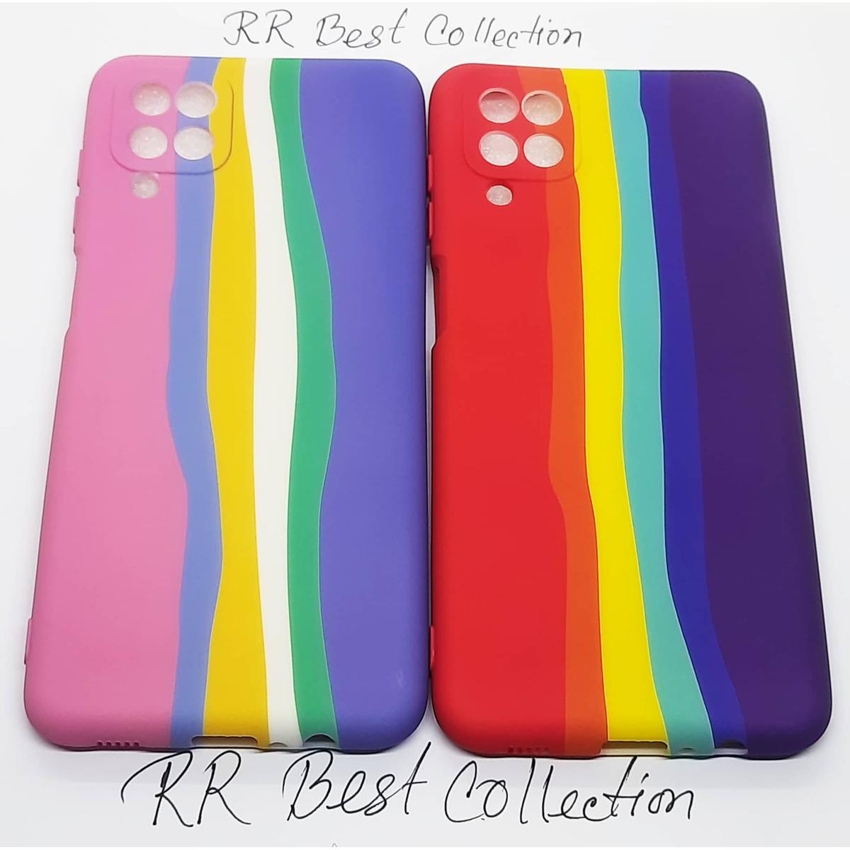 For  Samsung A12 rainbow Silicon Back Cover with Riband soft silicone case