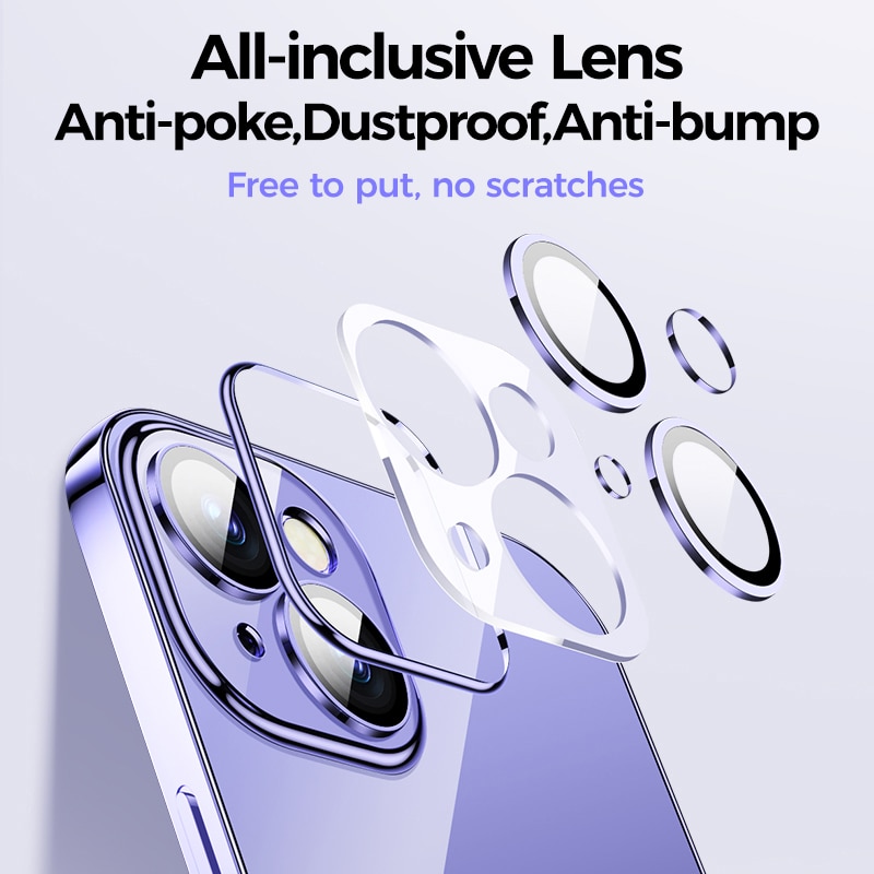 【Say goodbye pon】 Joyroom Plating Phone Case For iPhone 14 13 12 Pro Max Soft TPU Clear Case Shockproof with Lens film Full Protection. 