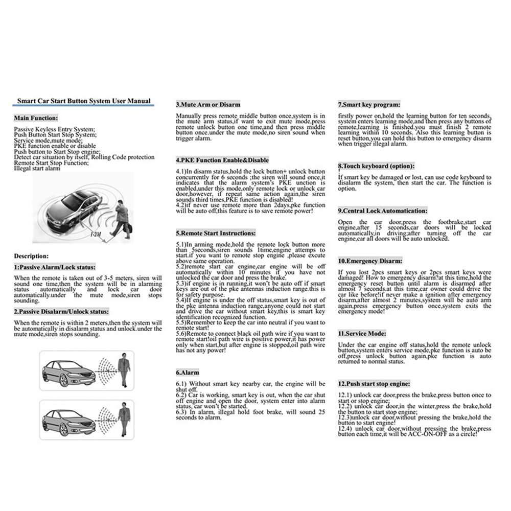 Car Engine One-Key Start-Stop Button System PKE Keyless Entry System. 