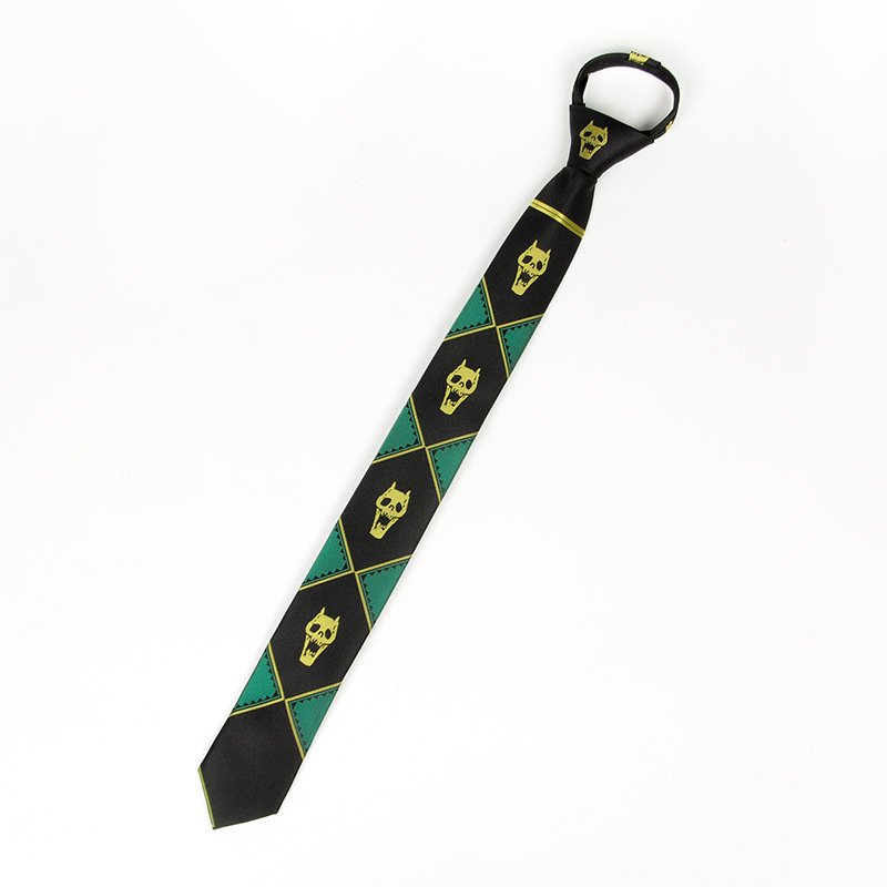 Japanese version of JOJO tie Kira Yoshikage Bizarre Adventure Skull Black Lazy Zipper Tie Men's Hand Punch. 