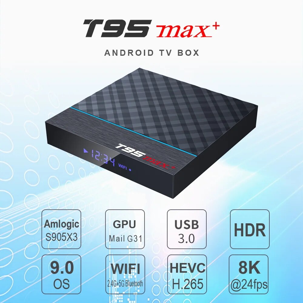 T95 max plus Smart TV Box Android 9.0 Amlogic S905X3 4G 32G64GB 1000M 8K 4K Media Player 2.4G 5G Wifi 1080P Set Top Box 3D Video. 