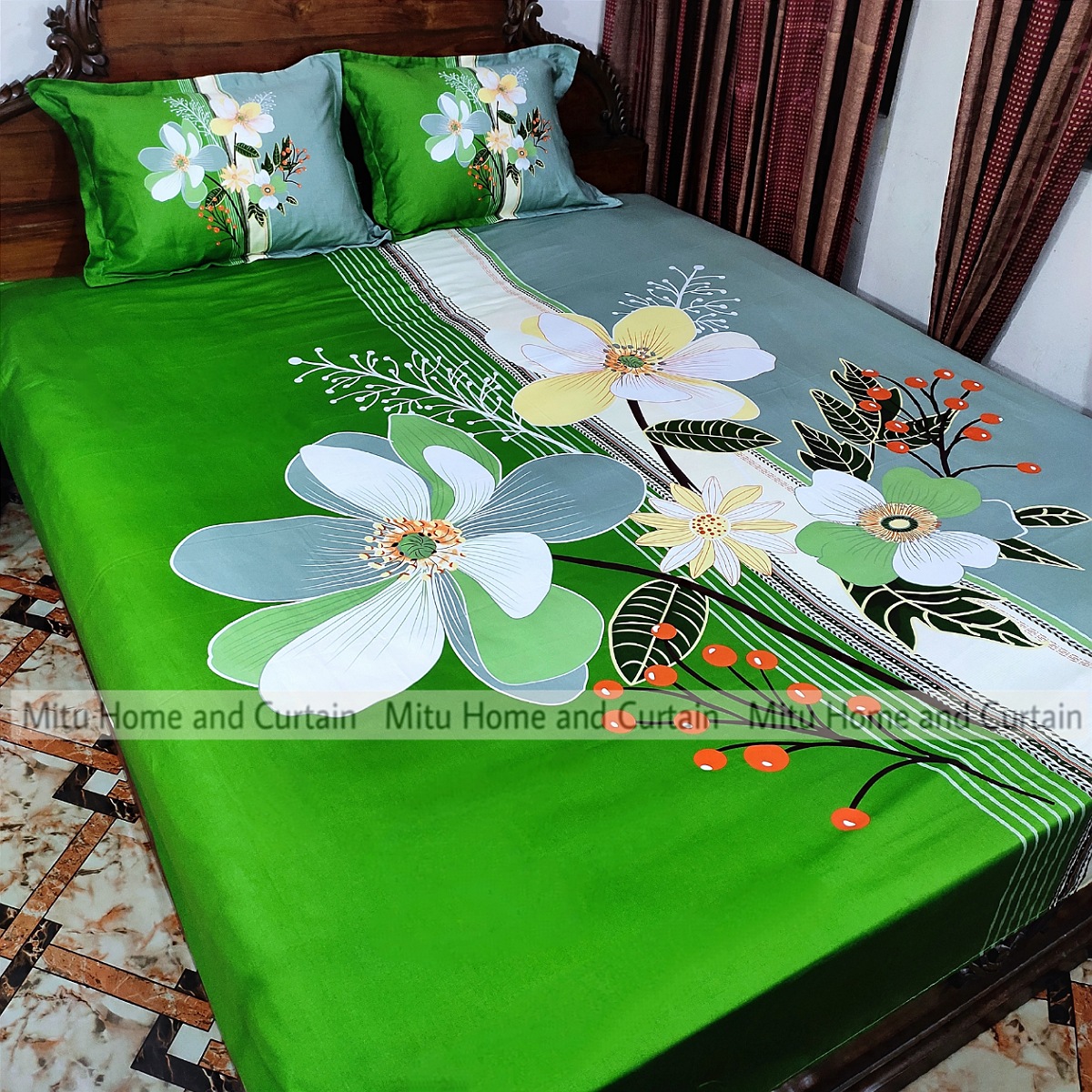 King Size Full Panel Bedsheet With Pillow Cover Chador Set 7.5×8.5 Feet Full Cotton Fabric  Red , Blue , Pink , Green - Bed Sheet - bed sheet home tex. 
