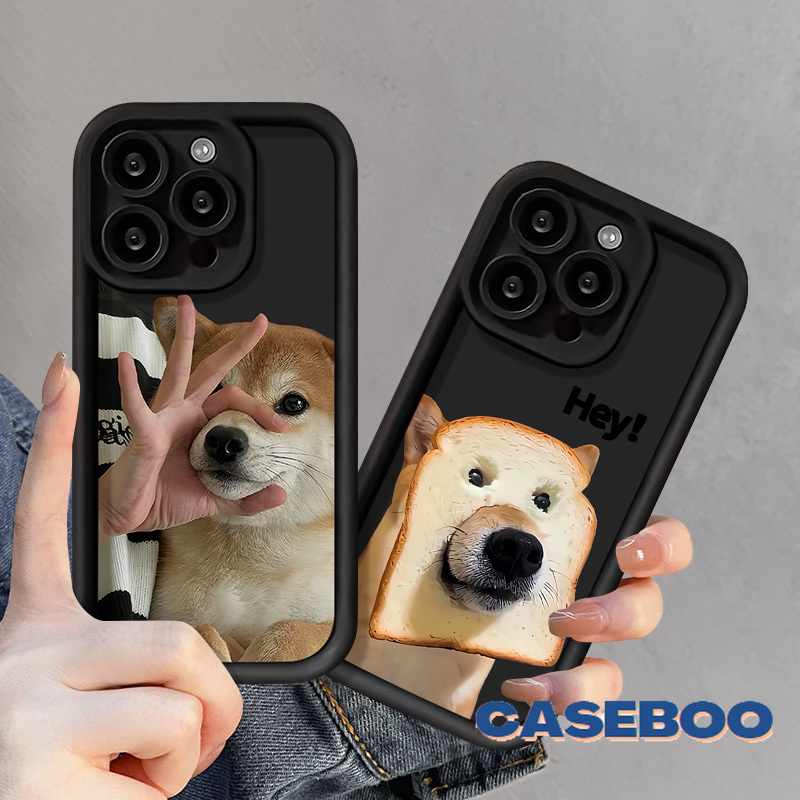 Trendy Fashion Whimsy Lovely Bread Dog Case for Oppo A78 A16 A77 A18 A7 A76 A15 A17 A58 A38 A12 A96 A74 A5s A98 A3s A9 A52 A77s A16s A55 A17k A31 A54s A53 Reno 8T 4 5F Angel Eyes Soft Couples Cover. 