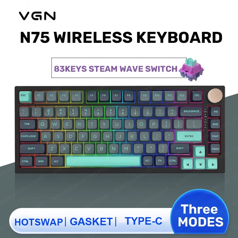 Vgn N75 Pro Keyboard 82 Keys Tri-mode Bluetooth Wireless 2.4g Wired Hotswap Mechanical Keyboard Accessory For Pc Gaming Gifts. 