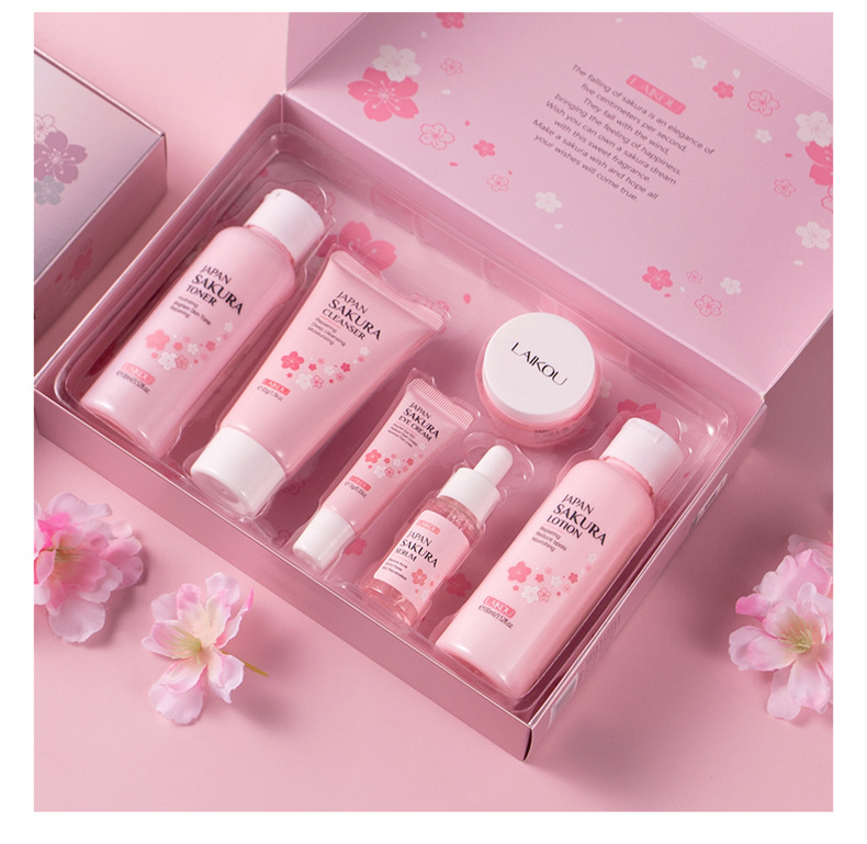 LAIKOU Face Serum Cleanser Lotion Toner Cream Japan Sakura Skin Care Set 6pcs