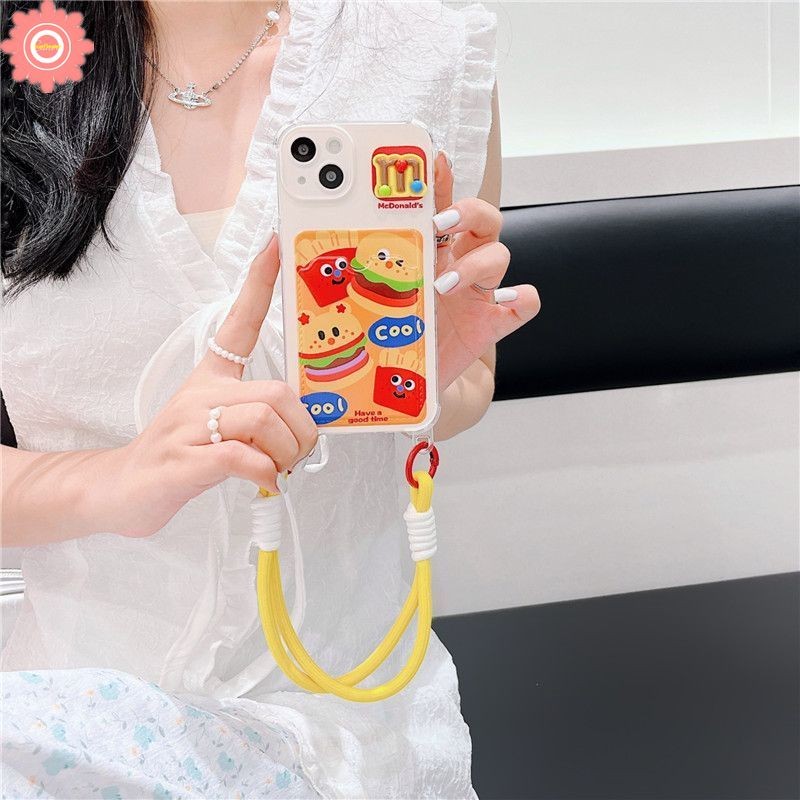 Trendy McDonald's Cool Hamburger French Fries Case Compatible for IPhone 13 15 16 11 12 14 Pro Max 7 16 8 11 6s Plus 7Plus XR XS X Max SE 2022 Lanyard Wallet Slot Card Holder Case