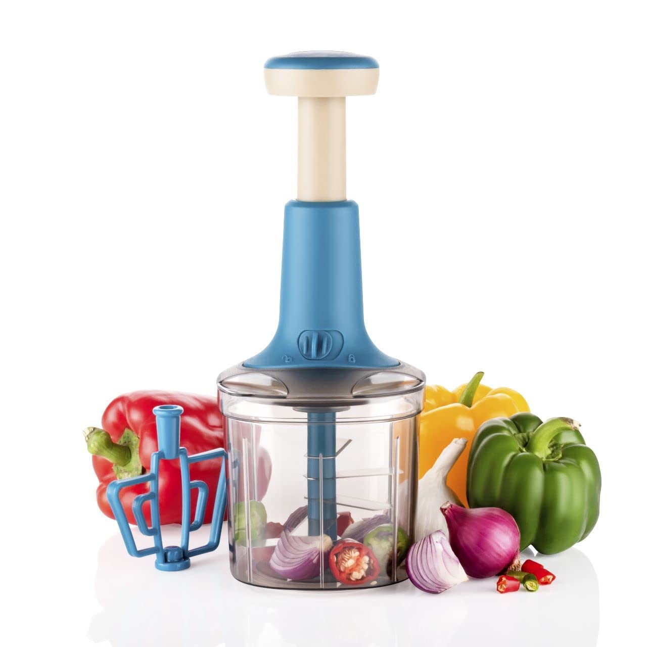Push Choppeer Plastic Vegetable Choppere 1000ml, Multicolor, Pack of 1. 