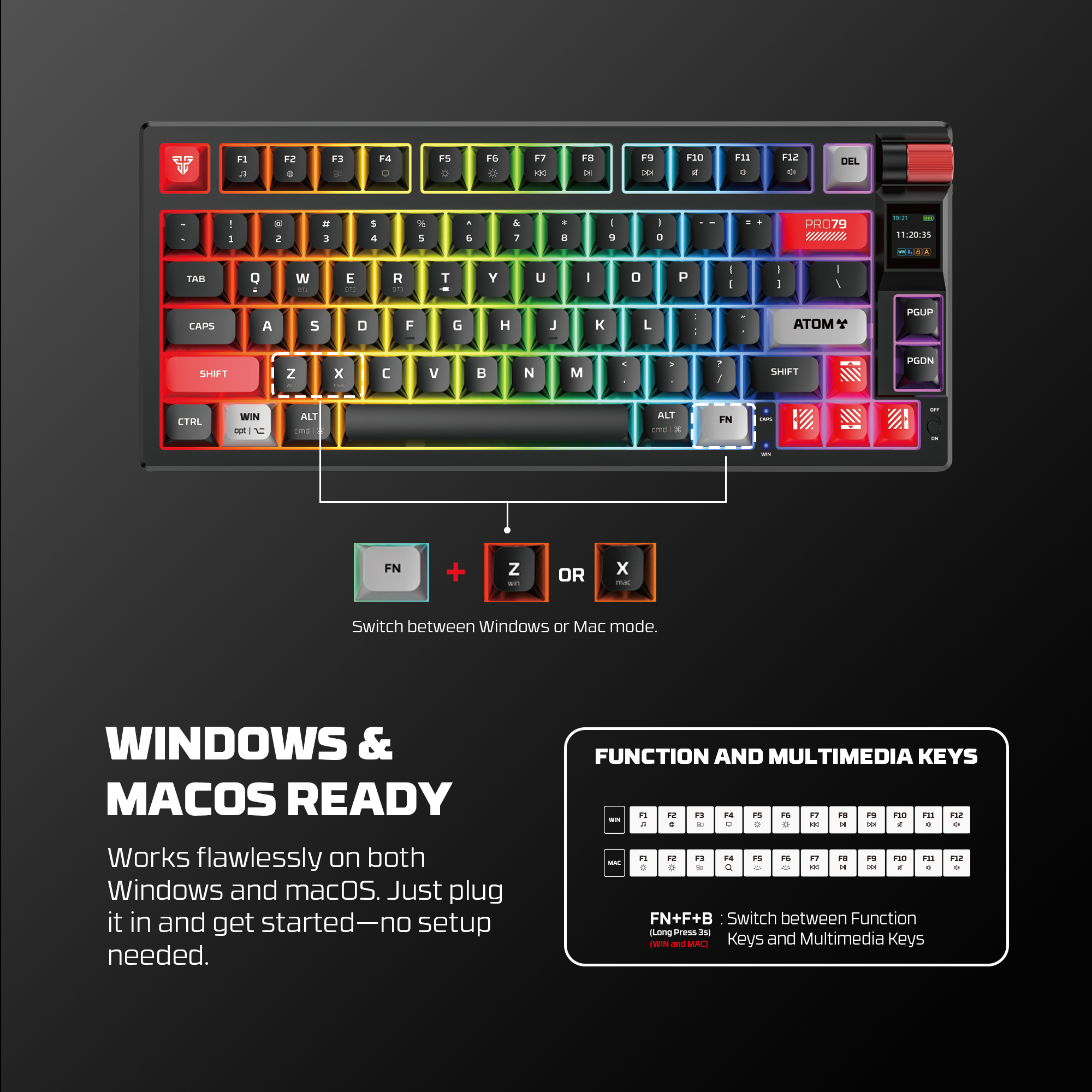 FANTECH MK917 ATOM PRO79 Wireless Rechargeable Mechanical Gaming Keyboard. 
