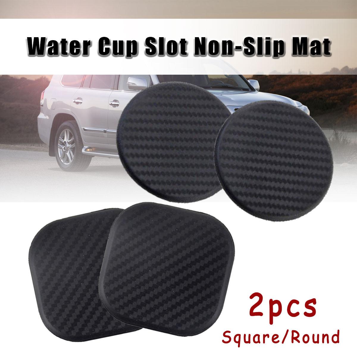 1 Pair Black Car Auto Water Cup Slot Non-Slip Mats Carbon Fiber Look Accessories