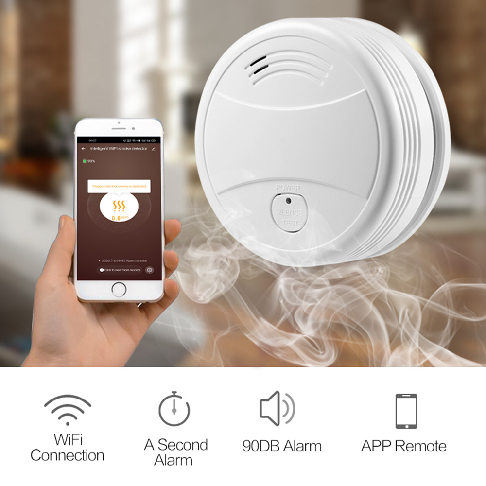 Wifi Smart Smoke Detector Fire Alarm Sensor Wireless Security System Smart Life Tuya APP Control. 