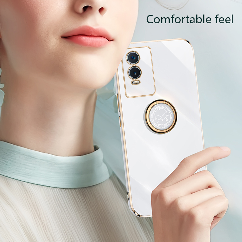 Tokifu For VIVO Y76 5G Case Luxury 6D Plating Soft Back Cover Silicone Phone Cases With Stand. 