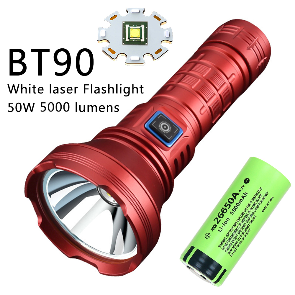 XIWANGFIRE BT90 5000lm LED Torch 50W Powerful Strong Light Long Range Flashlight USB C Rechargeable 18650/26650 Charging Torch. 