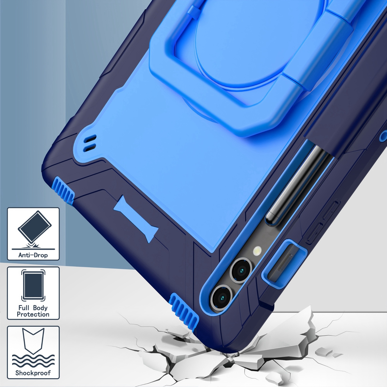 Handle Robot Silicone Hybrid PC Tablet Case For Samsung Galaxy Tab S9 FE+ / S9+. 